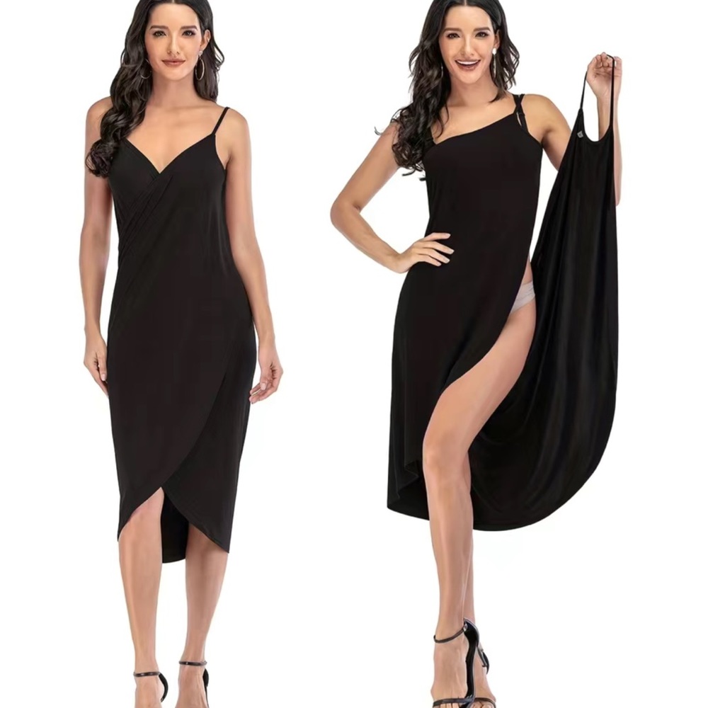 Sexy Black Sling Wrap Beach Dress Coverup